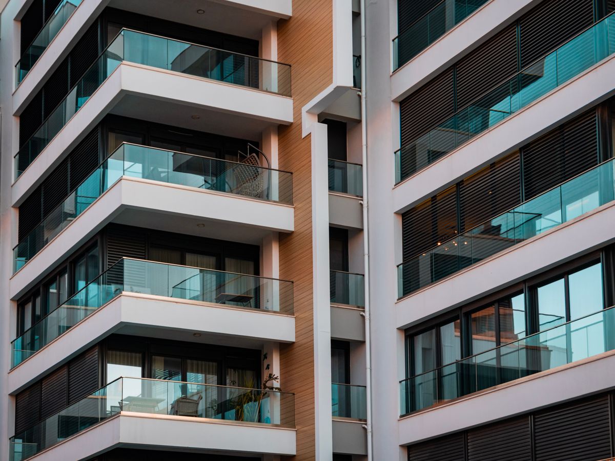 Contemporary architecture with glass balconies